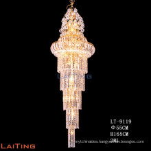 K9 large chandelier pendants lights for hotel gold finished crystal pendnat lamp for staircase